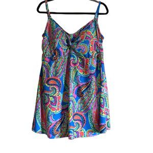NWOT Mazu Swim Swimdress Swimsuit Twist Front Padded Pink Blue Paisley Sz 20W